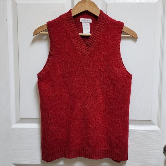 Pierre Cardin Vintage Sweater Vest Womens S Red Lambswool Cotton Knit V Neck - Picture 1 of 8